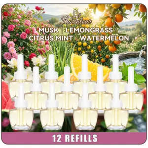 12Pcs Electric Plug-in Air Freshener Refills, Available in Musk, Lemongrass, Citrus Mint and Watermelon Scents