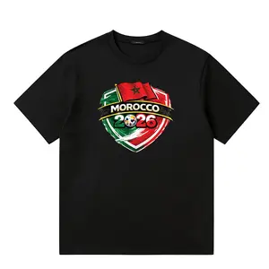 Loose Fit Morocco 2026 Football Print Round Neck Short Sleeve Cotton T-shirt for Daily Wear