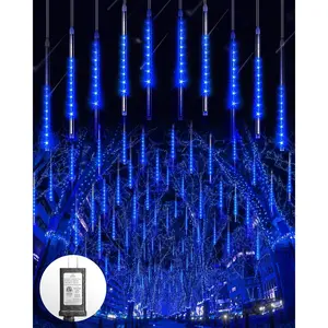 Meteor Shower Lights Outdoor 10Tubes 16 Inch 360 LED Christmas Lights Waterproof Falling Rain Lights Plug in Dripping Icicle Lights for Tree Porch Roof Yard Xmas Halloween Decoration, Blue