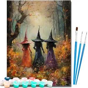Paint by Number Kits for Adults Beginners, Easy Acrylic Simple Witch Adult Paint by Number Kits, DlY Watercolor Witch Paint by Numbers Kits on Canvas Without Frame for Home Wall Decor Halloween Decoration 16x20inch