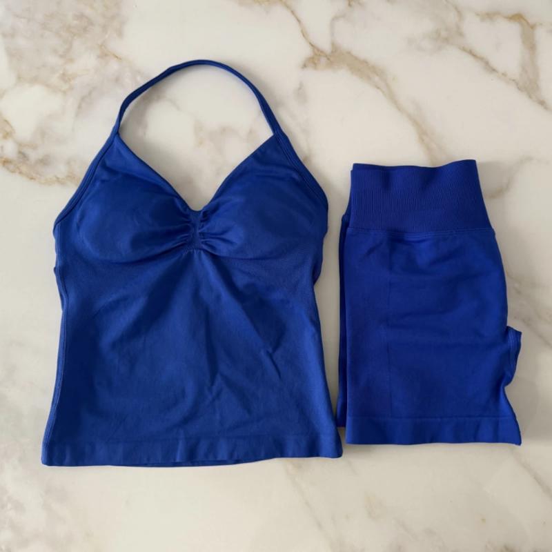 LANDAMCO women Impact Gym 2pcs Longline Strappy Top Workout Vest Scrunch Shorts Sports Suit Fitness Clothes Seamless Yoga pickles and pins set eco friendly activewear cotton tank bra Traditional Embroidered Muslim Robe wrinkle-free shirt Halter