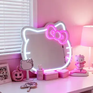 Cat Neon LED Wall Mirror, Adjustable Light Decorative Item, Bedroom Makeup Room Decoration, Ideal Gift for Teen Girls and Kids