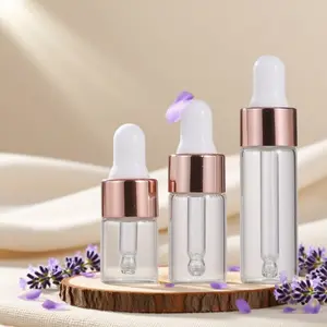 10pcs 1ML 2ML 3ML 5ML Mini Essential Oils Sample Glass Dropper Bottles, Rose Golden Cap, for Traveling, Perfume, Cosmetic Liquid