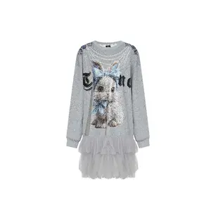 TCH - Cartoon Bunny | Long Sleeve | Lace Splicing | Hoodie | Dress | Female | 25