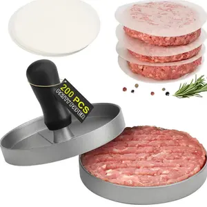 Burger Press 200 Patty Papers, Non-Stick Hamburger Patty Maker with Wax Paper, Aluminum Burger Maker for Kitchen BBQ Grill