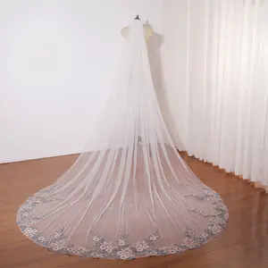 Pink&gray floral lace bridal veil, Cathedral wedding veil with comb, New designed ivory wedding veil, Vintage wedding veil, Unique wedding veil, Gorgeous handmade wedding veil