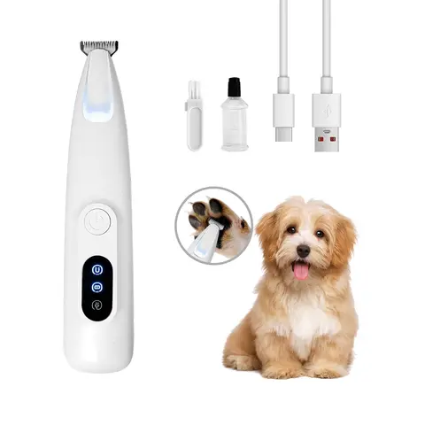 Professional Pet Grooming Trimmer with LED Light Low Noise USB Rechargeable for Safe Trimming on Paw Ear Face & More