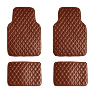 Heavy Duty Faux Leather Universal Car Floor Mats, Non-Slip Diamond Pattern Luxury Liners - Full Set, Brown, Automotive Floor Mats, Accessories For Car
