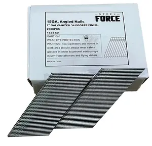 Steel Force 15GA 34 Degree 1-1/2" or 2" Galvanized Finish Nails 2500pc for Angled Nailing Precision Fastening Electrogalvanized Corrosion Resistant
