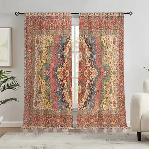 Bohemian Floral & Bird Landscape Print Curtain, 2 Counts/set Modern Casual Rod Pocket Curtain, Window Blocking Curtain for Home Living Room Bedroom Hotel Decor, Home Decoration Curtain