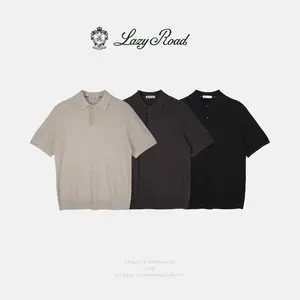LazyRoad Old Money Style Men's Knit Polo Shirt, Tencel & Linen Blend Summer Short-Sleeve（black/brown/apricot）-M6103