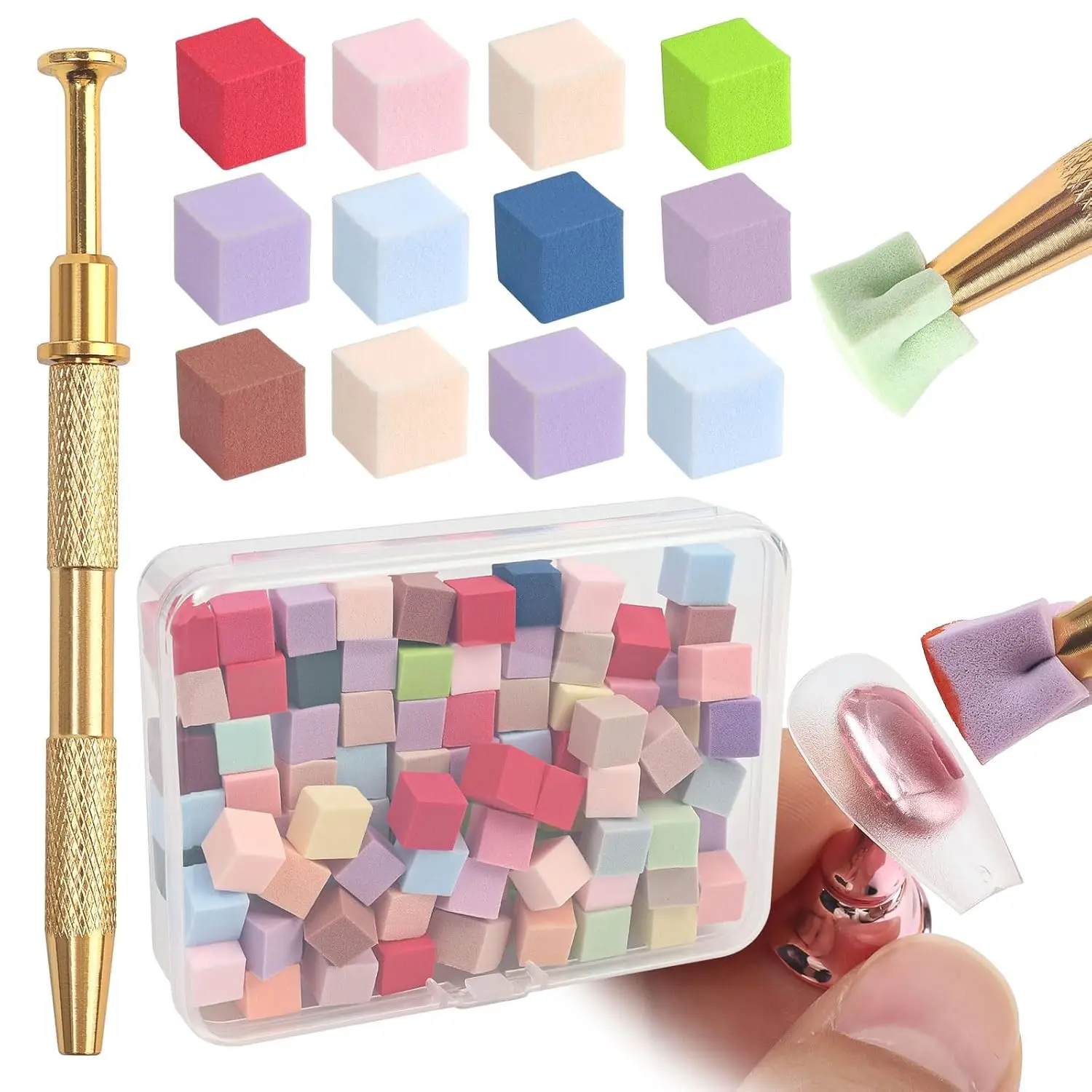 1 Box Soft Nail Sponge Set, Gradient Mini Nail Art Sponge with Brush, Gel Nail Polish Mixing Paper, Colorful Halo Nail Sponge Kit, DIY Nail Kit