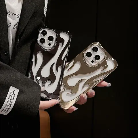 Creative Aesthetic Hollow Out Flame Design Phone Cases, Shockproof Mobile Phone Case, Electroplated Phone Protective Cover, Phone Accessories Compatible with iPhone 15 Pro Max Case iPhone 14 Pro Max Case iPhone 11 Cases