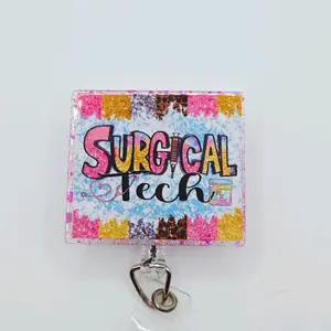 Surgical Tech Colorful Acrylic Retractable Badge ID Reel Belt or Alligator Clip