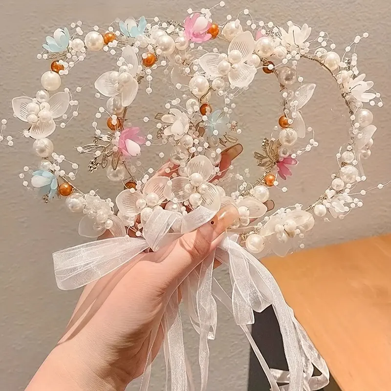 Women's Fairy Themed Birthday Fashion Headband - Plastic Composite with Pearl Accents, Sweet Floral Wreath Hair Accessory for Parties/Weddings, Fashion Headbands, Female Wear, Floral Lei Headbands