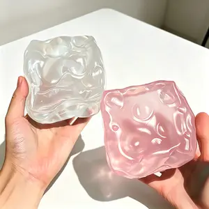 Ice Cube Stress Toy  - Clear & Pink Sensory Fidget Block for Anxiety Relief, Soft Water-like TPR Squeeze Toy for Kids & Adults, Aesthetic Minimalist Office Desk Decor, Silent Calming Tool for ADHD Autism, Unique Stress Relief Gift