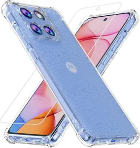 Moto G Stylus 2025 Case 5G with Tempered Glass Screen Protector, Soft Flexible TPU Slim Fit Shockproof Phone Cover for Women Men Girls Boys (Clear)