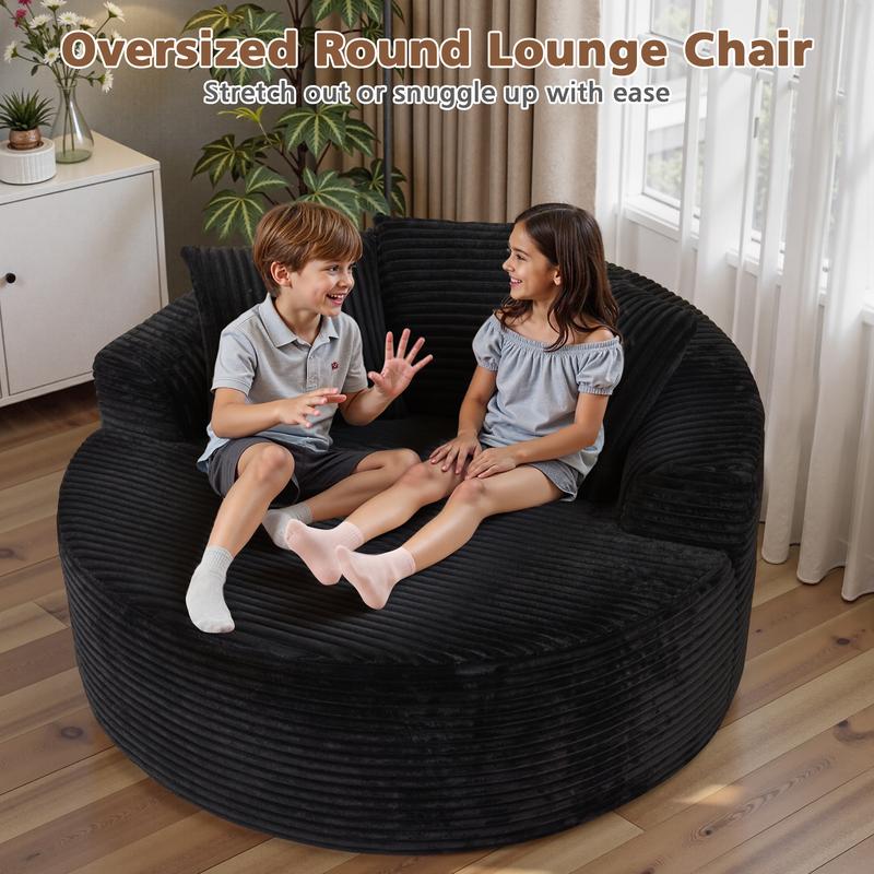 CAODOC 59" W Oversized Round Sofa Bed - Boneless&Modern O-Shape, Modern Deep Seat Couch with 3 Pillows, No Assembly Required, Plush Corduroy Fabric