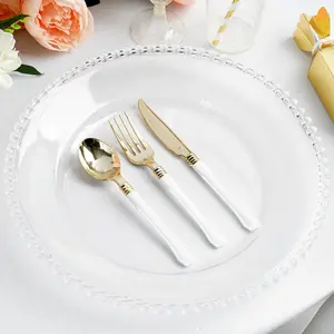 6-Pack Acrylic Round Charger Plates 13" in Clear with Beaded Rim, Decorative Dinner Party Serving Plates