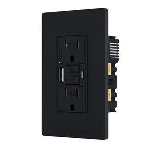 15AMP GFCI Outlet with 4.8A/24W Type A & Type C USB Charging Ports, Self-Test, Tamper Resistant, GFCI Receptacle Outlet, Screwless Wall Plate Include, ETL Listed, Black