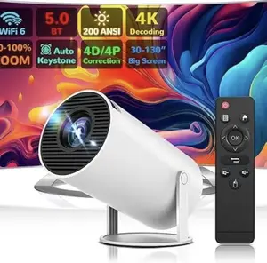 Smart(Android TV11.0),Full HD,Portable, WiFi,BT,360°Sound,40-130''.HY300Pro:WiFi,Outdoor,Voplls,White,Audio Cable Wifi Projector Multifunctional Projector