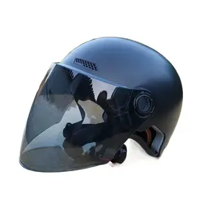 Unisex All-Seasons Electric Motorcycle Helmet - Black with Long Brown Lenses, UPF 50+ UV Blocker, Lightweight Breathable Safety Design, Cooling Vents, 1-Hand Buckle, 16x27cm, for Motorcycles Daily Commuting