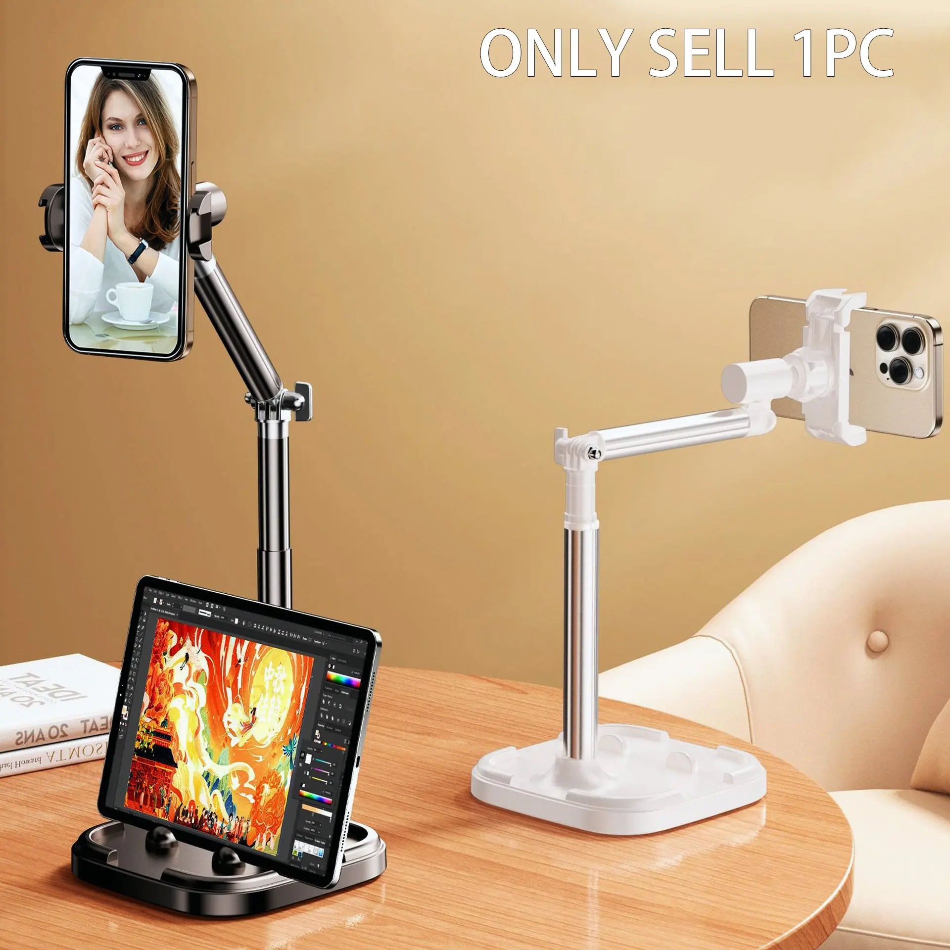 360 Rotating Desktop Multipurpose Phone Holder, Adjustable Live Streaming Stand, Aluminum Alloy Material, Durable, Selfie Accessories, Lazy Bracket, Tablet Stand
