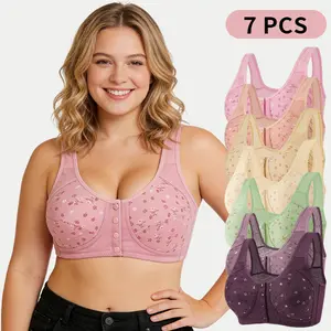 Hicloth 7-Pack Easy Front-Close Bras – Wireless Comfort, Effortless Wear & 7 Chic Colors | Lace Lingerie with Elegant Floral Design  Womenswear Cute