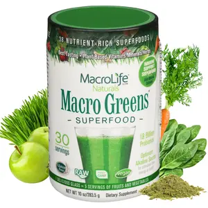 MacroLife Naturals Macro Greens Superfood Powder – 38 Superfoods with Probiotics, Digestive Enzymes & Adaptogens | Non GMO, Vegan, Gluten Free | 18B CFU | 10 oz (30 Servings)
