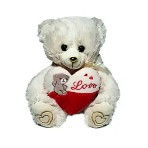 Beige Bear Holding Embroider Bear Love Heart for Valentine's Day Gift & Home Décor 10 in