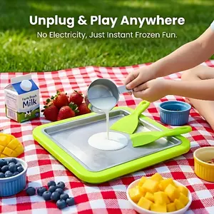 A new 304 stainless steel ice-making machine, available in 3 colors. Made of food-grade materials, it doesn't require an electrical connection. Suitable for the production of various yogurts, ice cream rolls, and sushi ice plates.