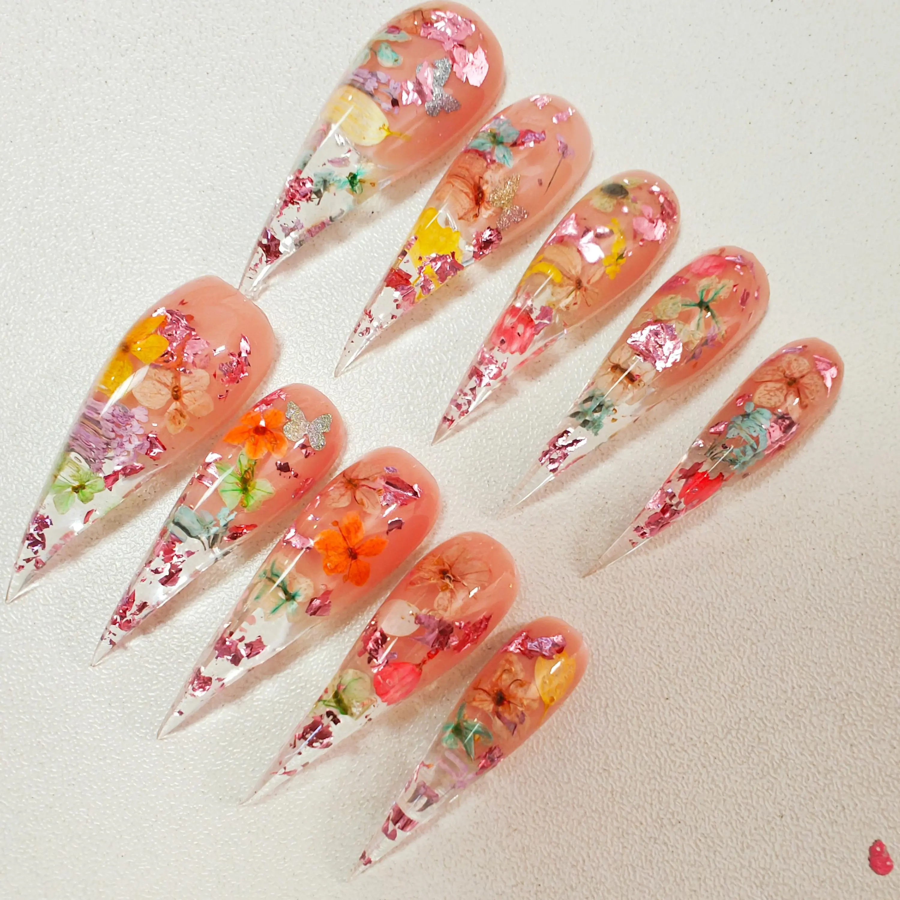 Jmnails 1.6inches Dragon Claw Nails 10 Pcs Handmade Acrylic Press on Nails Holographic Glitter 3D Crystal Accents Salon-Quality Statement Nails with Rhinestone Glue for Nailcare