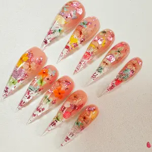 Jmnails 1.6inches Dragon Claw Nails 10 Pcs Handmade Acrylic Press on Nails Holographic Glitter 3D Crystal Accents Salon-Quality Statement Nails with Rhinestone Glue for Nailcare