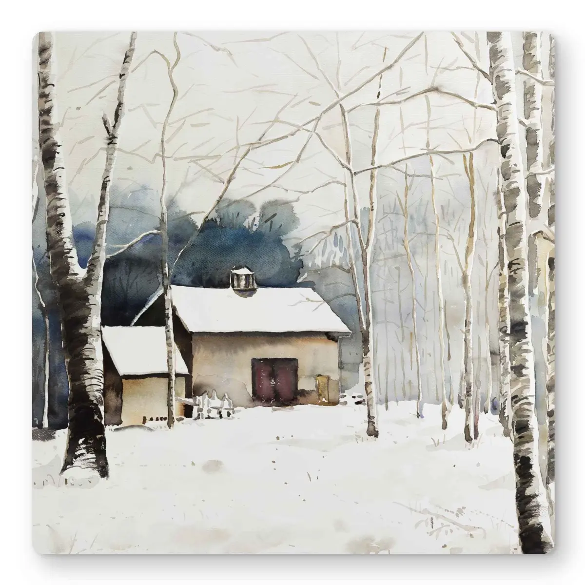 212 MAIN 16x16 in. Rustic White Metallic Aluminum Winter Barn Photo Print - Artwork, Nature Art with Barn Motif, Indoor/Outdoor Farmhouse Wall Decor, Ideal Gift for Home Supplies Enthusiasts, Photo Prints