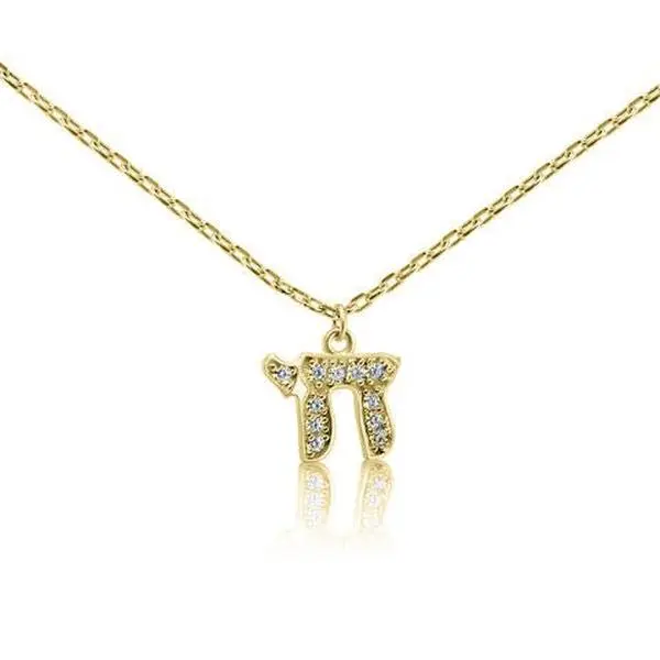 Jewish Chai Necklace Sterling Silver 925 with Cubic Zirconia, the Hebrew symbol of life you wear every day