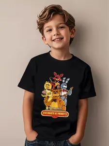 New Summer Short-Sleeved Round-Neck T-Shirts For Boys And Girls, Five Nights At Freddy's Themed Shirts With Freddy Hossikabonni Print, Graphic Printed Shirt, Casual Children's Clothing Suitable Daily Use And Outdoor Activities, Cool Graphic Tee