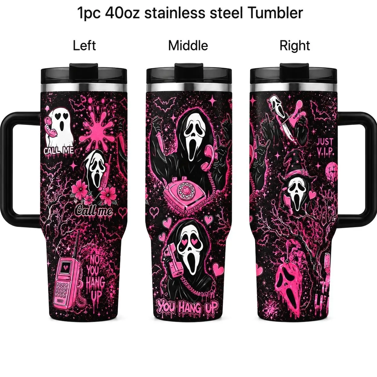 1pc 40oz Ghostface Scream Insulated Vacuum Tumbler, Glitter, Stainless Steel, Leakproof, Horror Theme, Halloween Gift, Travel Mug, Insulated Coffee Tumbler