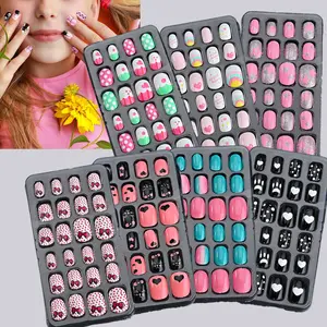 US-NAIL - 24 Pcs/box Children Cartoon Nail Tips Colorful Artificial Fake Nails for Cute Kids Girls Full Cover Short False Nail Art Kits*