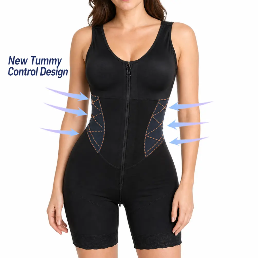 Trendycurve stripes Fajas Colombianas Shapewear for Women Tummy Control Full Shapewear Butt Lifter with Zipper Crotch Womenswear Compression Sexy Basic Minimalist Comfort Black bodysuit