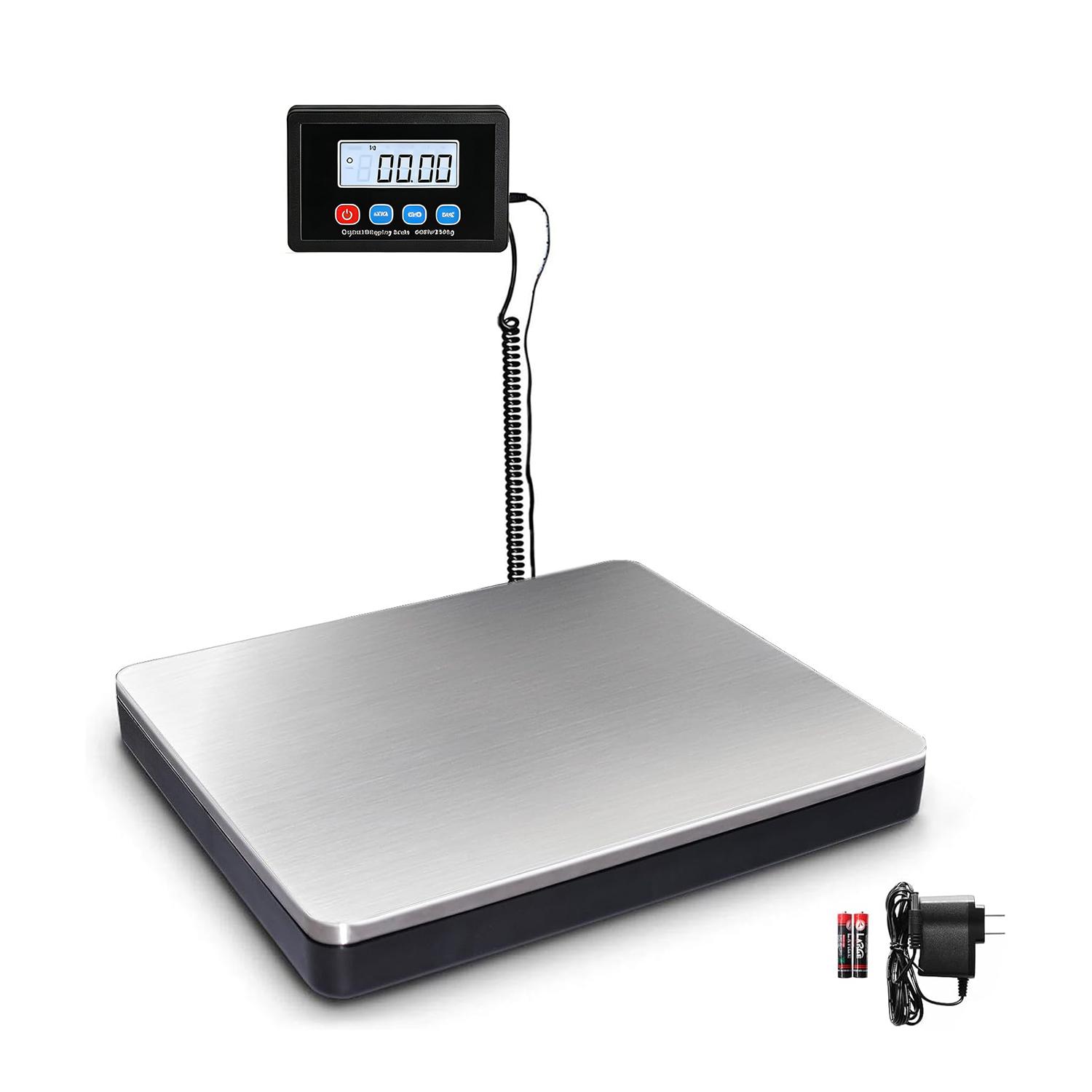 Digital Shipping Scale 200kg/440lb with 10g Accuracy, Stainless Steel Platform Postal Scale with Hold/Tare Function, Luggage Parcel Express Courier Pet Scale for Packages Small Business, Battery & AC/DC Adapter Powered