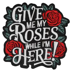 Stylish Rose Pattern Embroidered Patches, “Give Me My Roses While I’M Here” Letter Iron-On Patch, 3 Pcs Fabric Badge Set, Suitable for Clothing, Backpacks, Hats, Jackets, Denim, Easy to Apply, Designer Fabric Patches Diy Accessories and Gifts