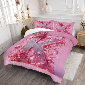 2pcs/3pcs Letter Printed Bedding Set, With Optional Letters K and M, Crown Pattern Comforter Set, Suitable for Ladies, Girls, and Queens. The Bedroom Decoration Is Soft and Comfortable, Including 1 Quilt and 1/2 Pillowcase