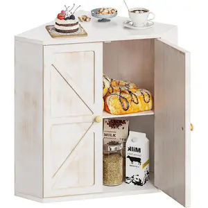 Corner Bread Box for Kitchen Counter, Double Layer Bamboo Bread Storage Container, Large Capacity Bread Storage Bin, Farmhouse Breadbox Organizer