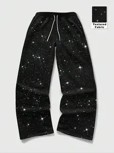 Men's Casual Sport Pants with Starry Design, Y2K Street Style, Elastic Waist, Loose Fit, Retro 90s Hip Hop Pants, Athleisure Style Pants, Multiple Sizes Available