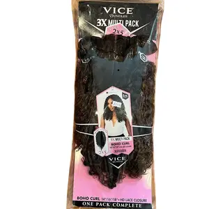 3X Multi-Pack Boho Curls 14”/16”/18” with HD Lace Closure from Vice Bundles