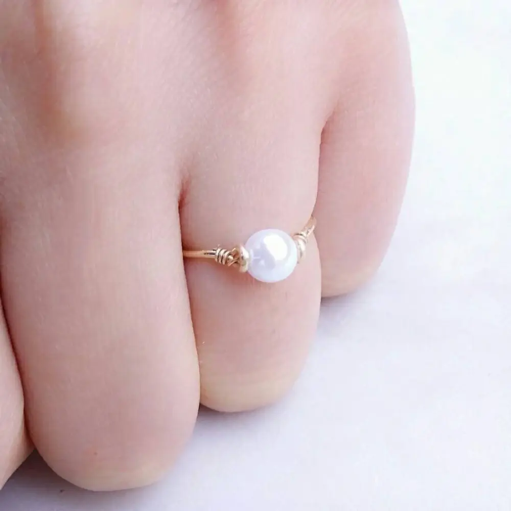 Freshwater Pearl Ring • 14k GoldFill SilverFill Wire Jewelry • June Birthday Pearl Gift • Friendship Ring • Small Large Ring Sizes Available