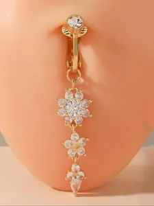 Flower Design Non-piercing Belly Button Ring, Fashionable Body Jewelry for Women & Girls, Trendy All-match & Exquisite Jewelry for Birthday Gift, Cubic Zirconia