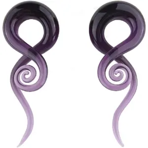 2 count Purple Ear Glass Spiral Tapers Plugs Tunnels Expander Hanger Gauges Earrings Stretching  Piercings