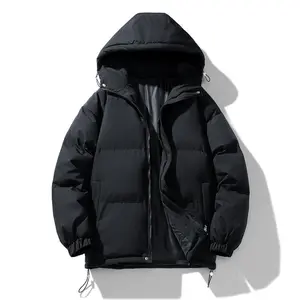Men's Winter Thickened Hooded Cotton Puffer Jacket, Trendy Korean Style Bread Coat for Young Men, Casual Warm Down & Cotton Blend Outerwear