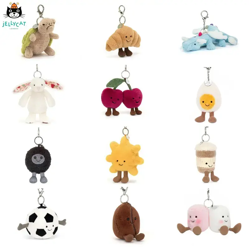 Jellycat Kawaii Plush Bag Charm Keychain, Cute Stuffed Animal Backpack Pendant, Soft Plush Keyring for Purse, Aesthetic Bag Accessory Gift